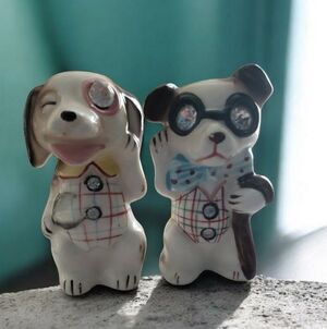 Lefton Jewel Eye Dogs Mid Century Salt and Pepper Shakers